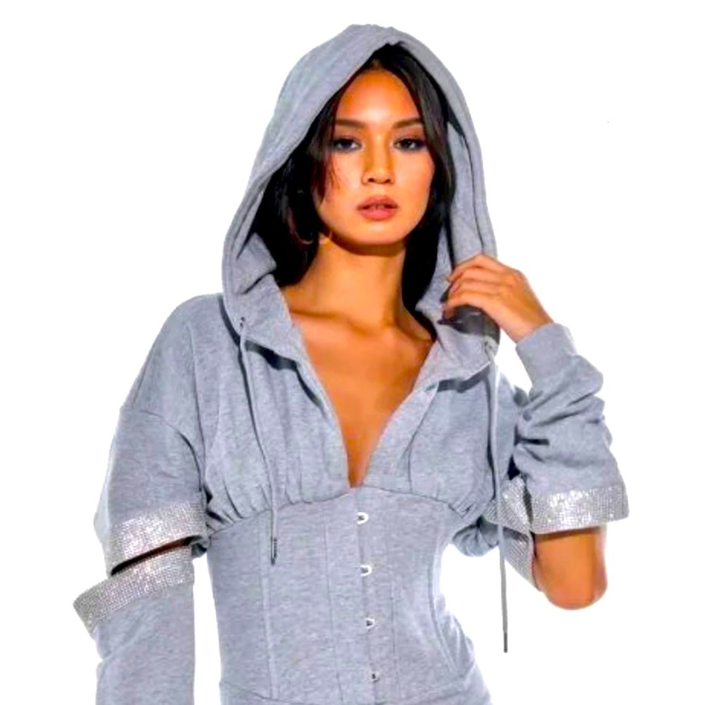 Grey Sweatshirt Glitter Sleeve Dress